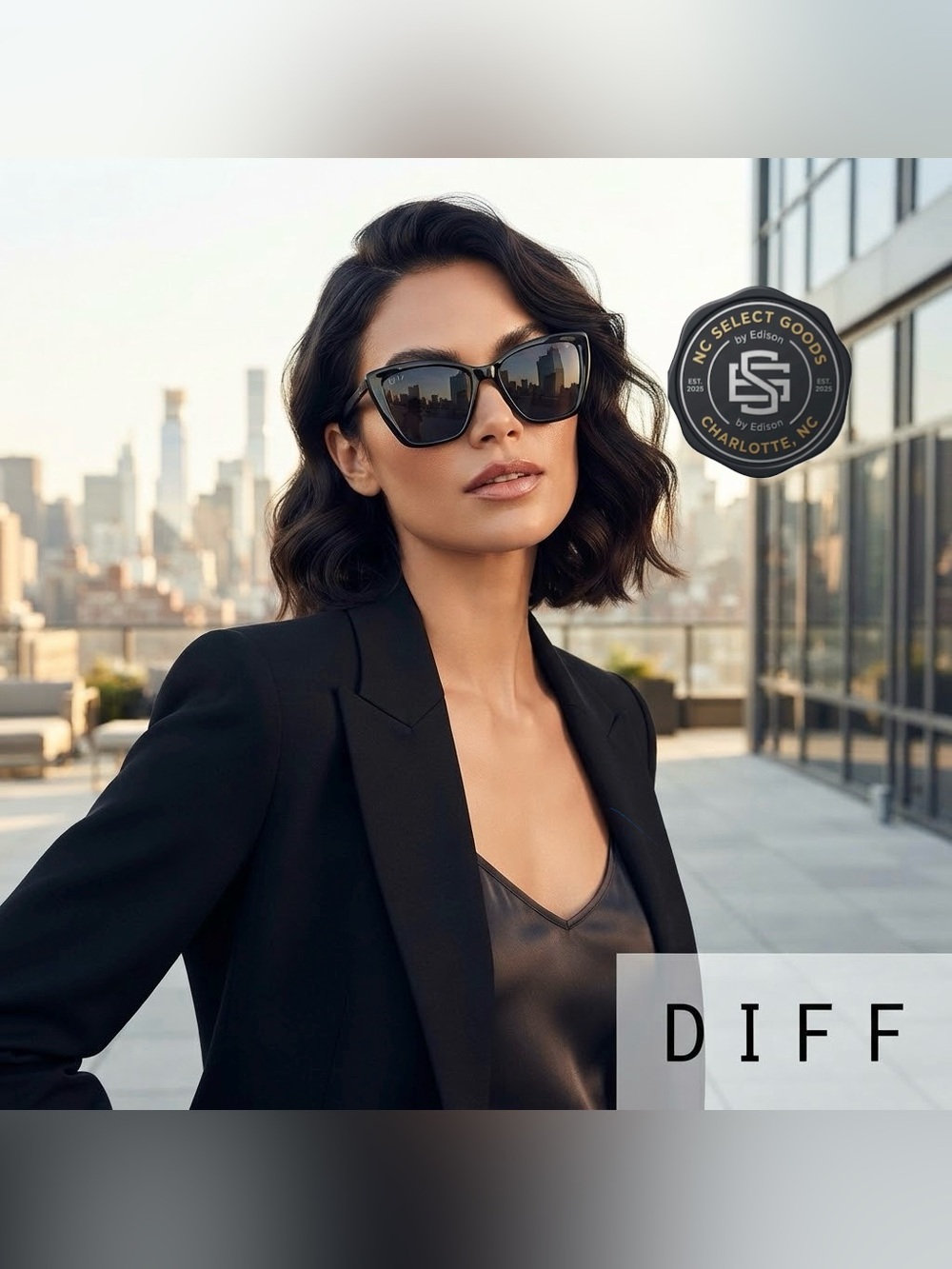 DIFF Eyewear Becky II Black Polarized Cat Eye Sunglasses W/ Case 56-17-146 mm